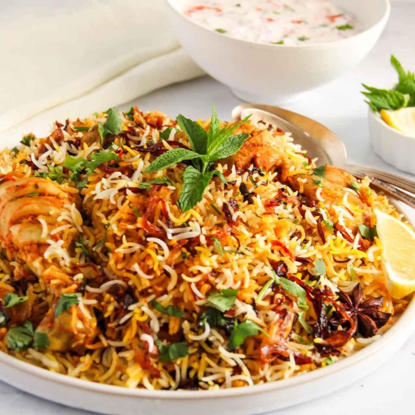 Dum Biryani - fragrant basmati with marinated meat and saffron