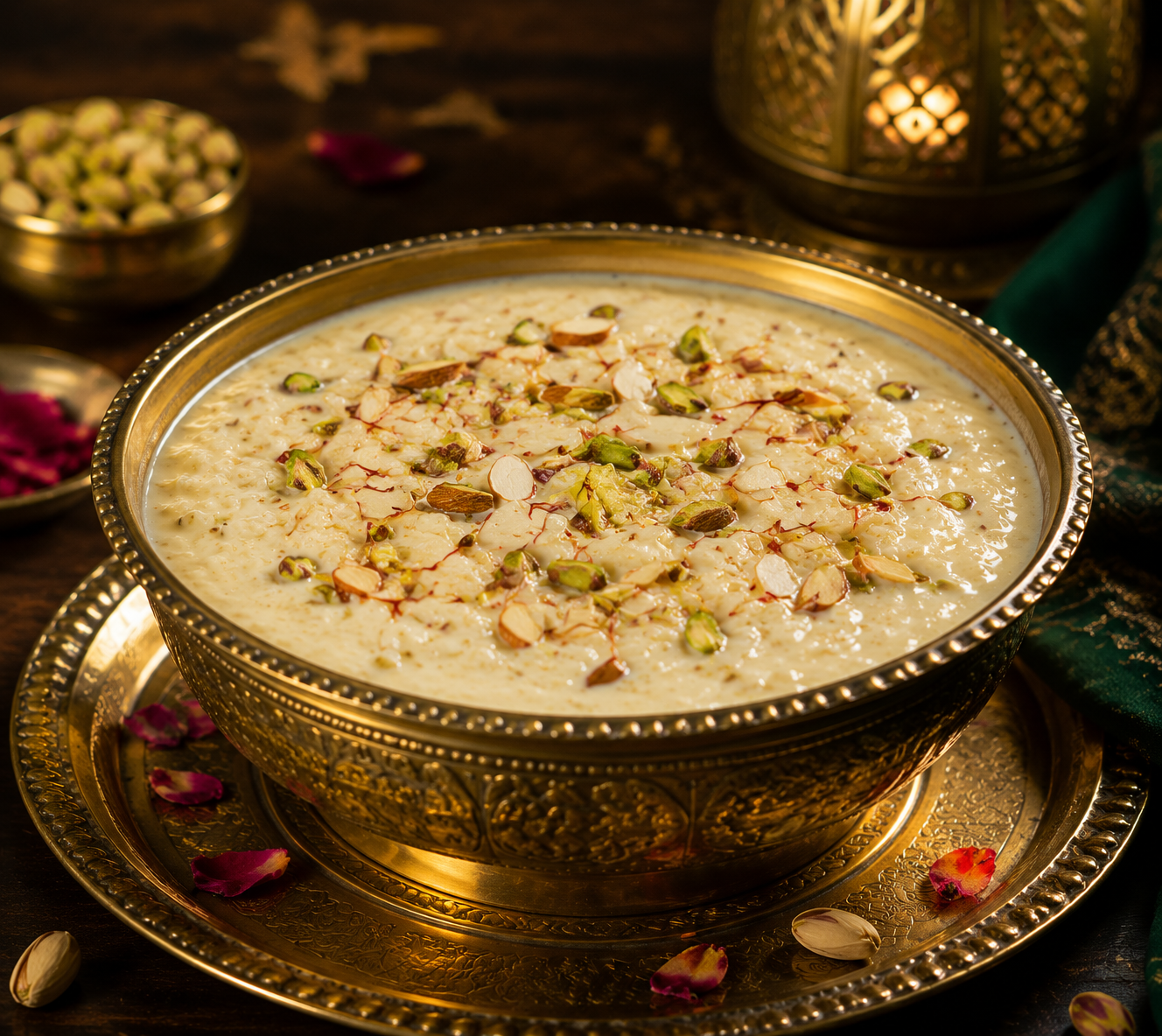 Kheer - creamy rice pudding with cardamom and nuts
